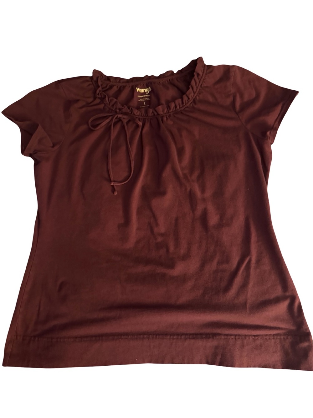 Wrangler Short Sleeve Scoop Neck Top in Burgundy Brown
